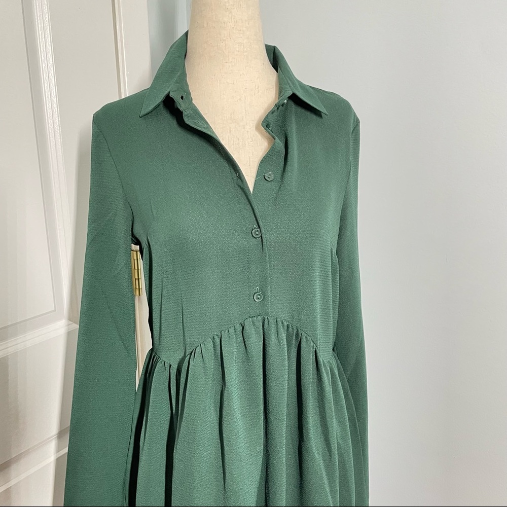 Asos Design Green Half Button Down Babydoll Dress size 4 tall - Picture 9 of 14